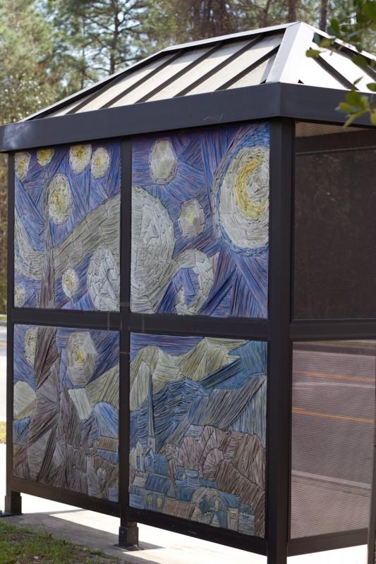 A previous class put Van Gogh's Starry Night on the bus stop by The Village.  Photo by Randy Rataj