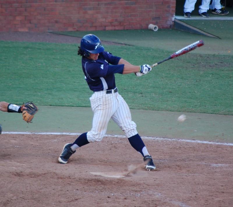 Corey Bass at the plate against Kennesaw State in the A-sun tournament. (Photo credit: Travis Gibson)