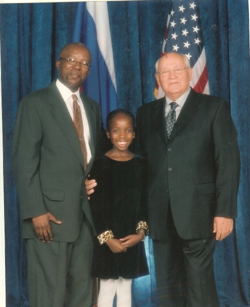 Seane with his daughter, Lerato, and Mikhail Gorbachev, the former president of the Soviet Union.