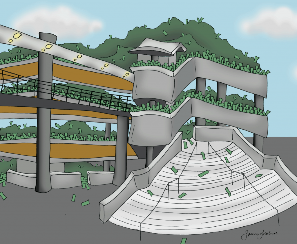 The cost of parking garage construction is around $12,000 per spot. Illustration by Spencer Goldbach