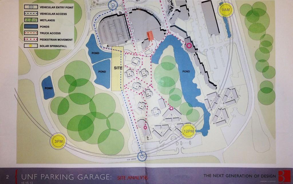 This map shows the construction area for the new parking garage.  Photo by Lydia Moneir