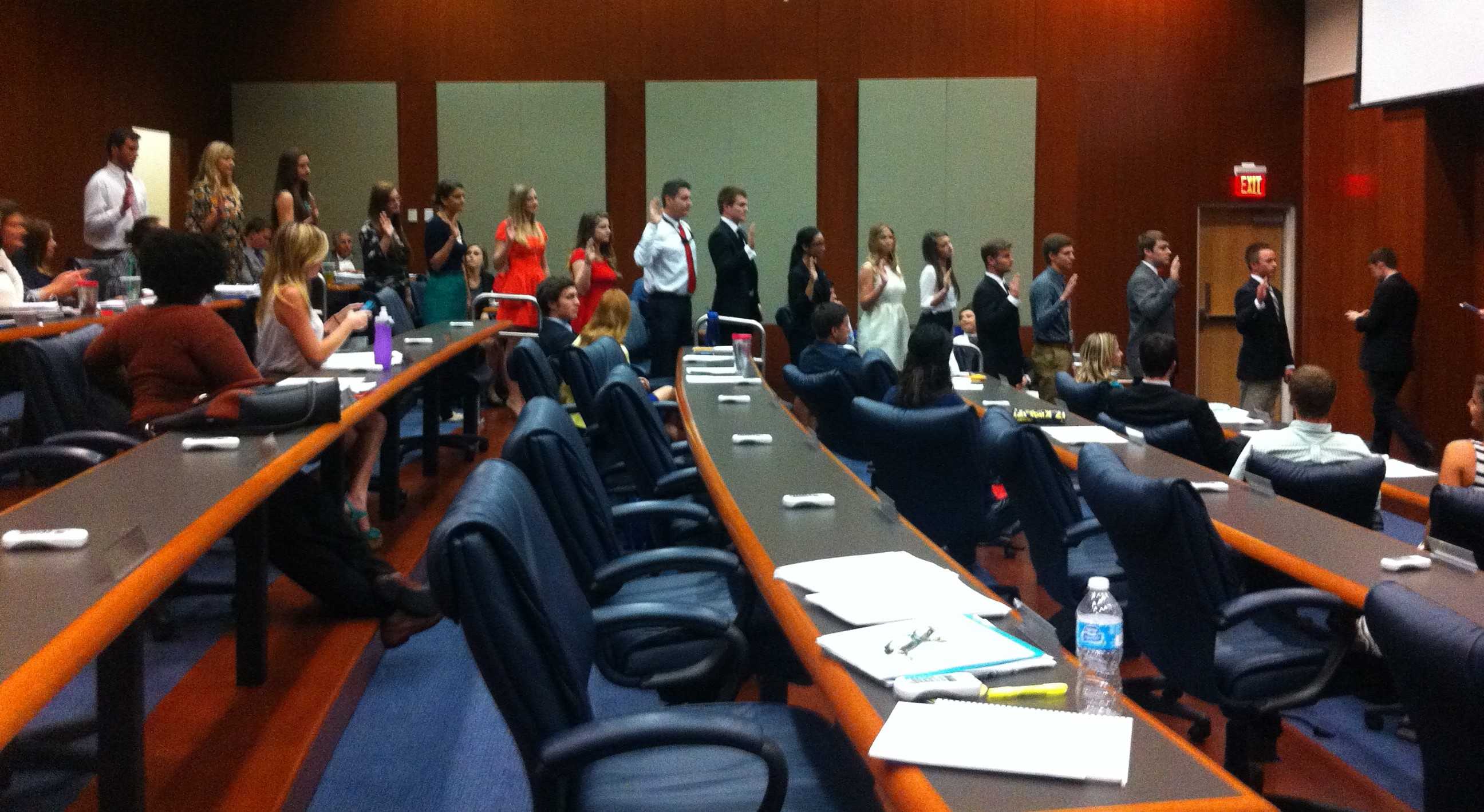 SG members, new and old, were sworn into various positions for next term. Photo by Tiffany Felts