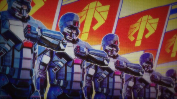 ADVENT troops ready to "keep the peace." Screenshot by John McCrone. 