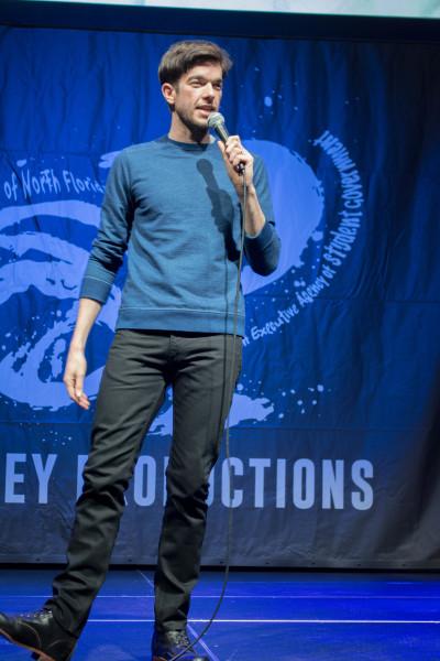 Mulaney relied on his boyish charm for humor Saturday night, while comparing his alma mater to a "coke head relative" and lauding UNF students for being heroes in the police reports in Spinnaker. Photo by Kristen Smith. 