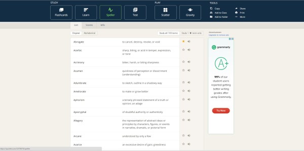 Quizlet is especially handy for online assessments. Screenshot by Andre Roman. 