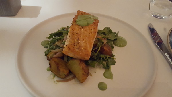 The Pan Seared Salmon is complimented beautifully by potatoes. Photo by Courtney Stringfellow. 