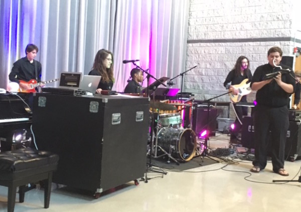 The ensemble started out by performing a reggae techno piece in a style called "dub." Photo by Jordan Bebout.