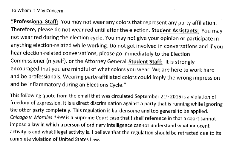 This election complaint details the email Sorrentino sent to members of SG.