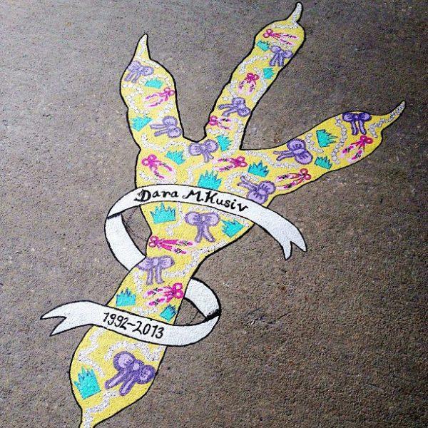 A painted talon honoring Dara sits between J. Brooks Brown Hall and the Student Union. Photo credit: Arielle Talmor