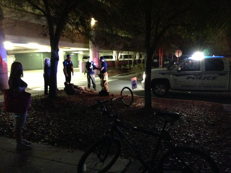 UPD found the student and his bicycle lying in the grassy area near the collision. Photo by Connor Spielmaker