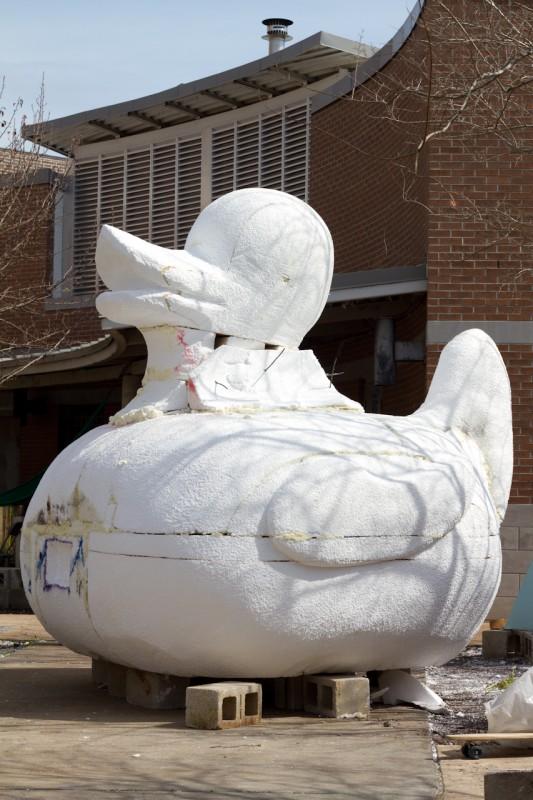 The student's giant rubber duck in the early stages of the creation process.  Photo by Randy Rataj