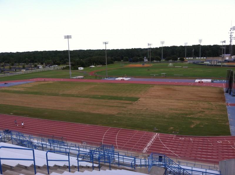 New grass grows in patches in UNF's soccer field. Photo by Camille Shaw