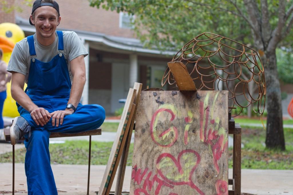 Russell Baileys is UNF student in the sculpture program. Photo by Randy Rataj