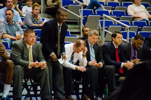 Head Coach Matthew Driscoll and his staff unhappy with their team's performance against USC Upstate during the season. Photo by Robert Curtis.