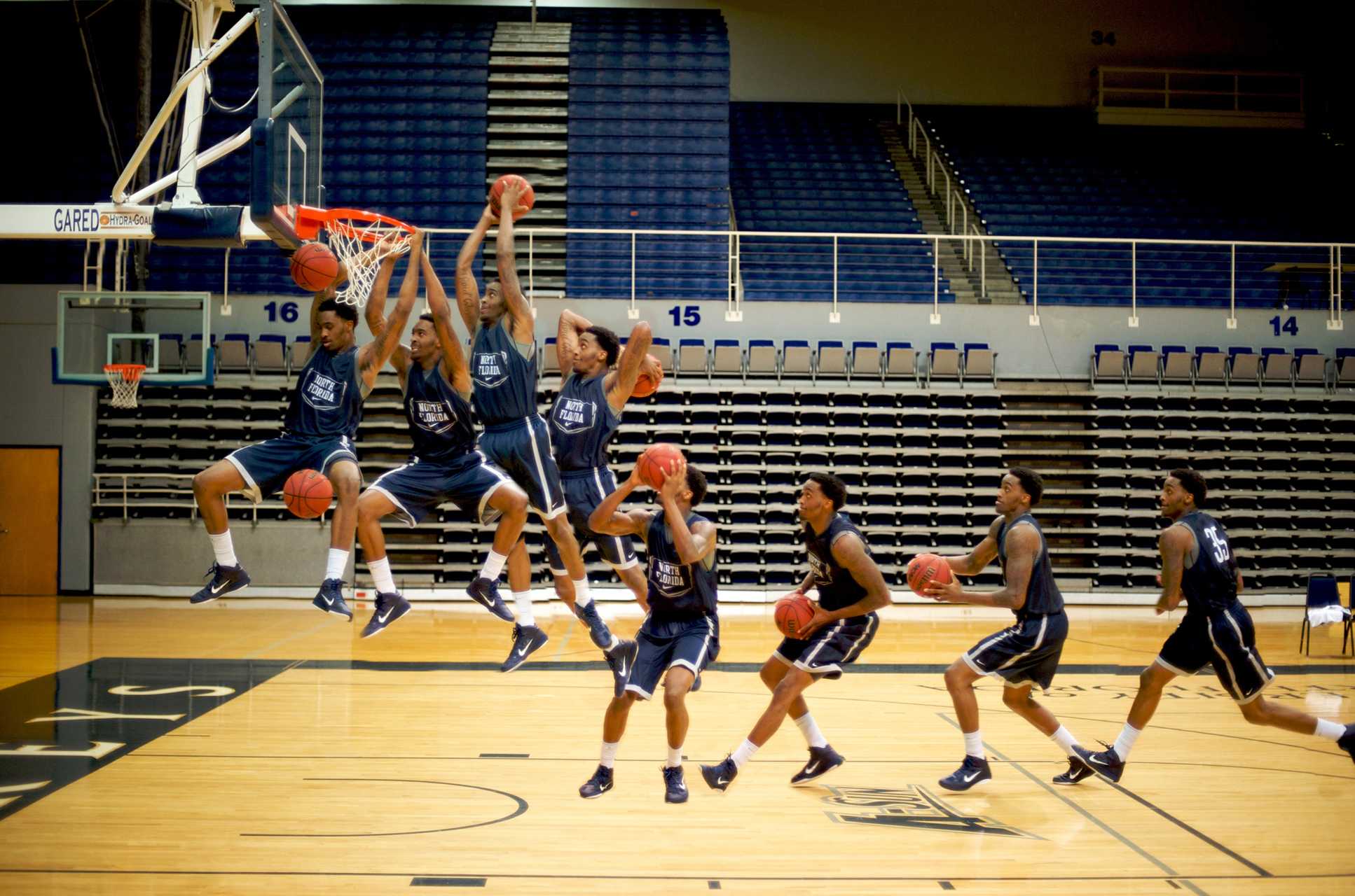 Freshman Osprey, Chris Davenport, fluidly demonstrates the kinetics of dunking. 