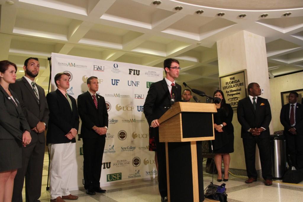 Student Body President Carlo Fassi spoke on behalf of UNF. Photo courtesy of Student Government