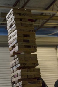 Giant Jenga is a common past time while enjoying a beer at Green Room. Photo by Randy Rataj.