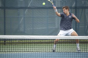 Norbert Nemcsek competed in the Atlantic Sun Championship without  Jack Findel-Hawkins because of his leg’s stress fracture. Photo by Joshua Brangenberg.