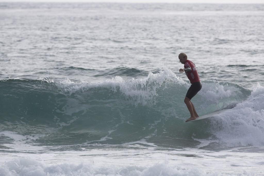 Pat Nichols in the pocket with his toes on the nose, during men's longboard final. Nichols took home 2nd Place for the longboard division. Photo by Randy Rataj