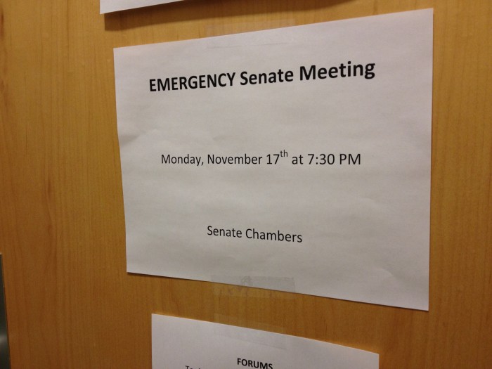 The emergency senate meeting is scheduled for Nov. 17 at 7:30 p.m. Photo by Lydia Moneir