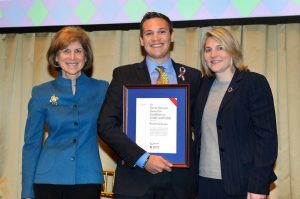 From left to right: Gail McGovern, President and CEO of the American Red Cross; Maxwell Ervanian; Sherri Brown, Senior Vice President of Humanitarian Services Operations.Photo courtesy of the American Red Cross website