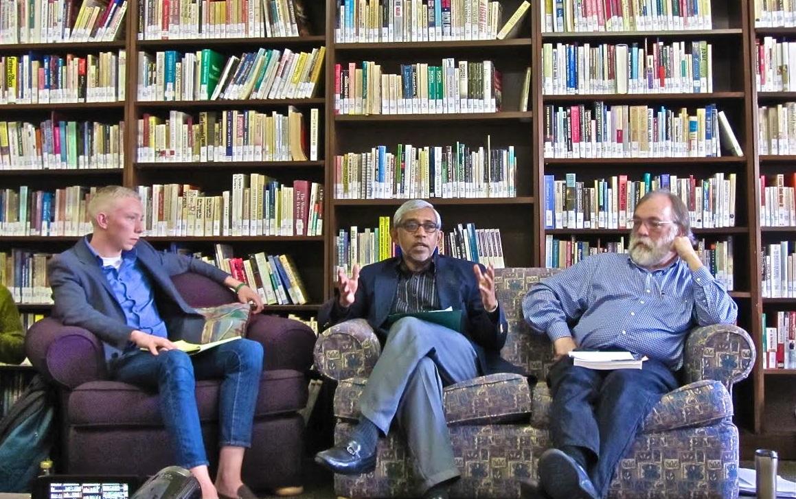 From left to right: Charles Hack, Dr. Parvez Ahmed and Dr. David Shwam-Baird lead the discussion.Photo by Tarah Trueblood