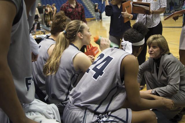 UNF Head Coach Mary Tappmeyer addresses the Ospreys.
Photo by Camille Shaw