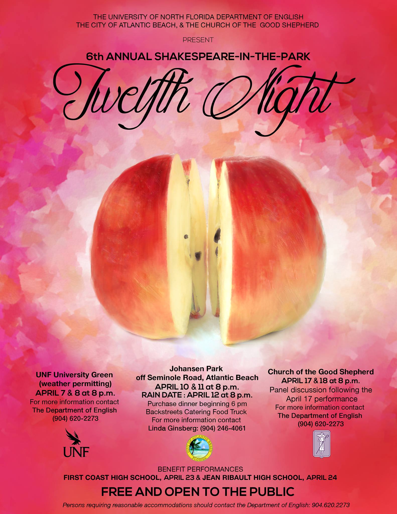 UNF students will travel around Jacksonville to perform Shakespeare’s “Twelfth Night.”  Photo courtesy of UNF English Department Facebook 