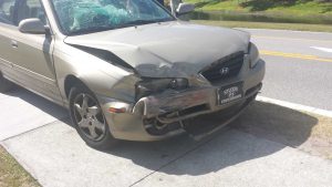 Damage to the front of the student's Hyundai.Photo by Alex Wilson