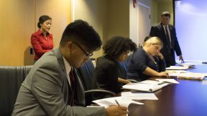 From left to right: BAC members listens to Andrea Schuck’s funding request presentation. 