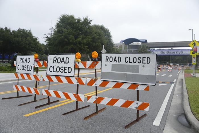 The overhead walkway connecting the Arena to the Arena Parking Garage and UNF Drive at the walkway will be closed to through traffic until further notice. Photo by Morgan Purvis