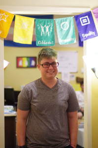 Haiden Baier is a junior psychology major and a student assistant at the LGBT Center on campus. Photo by Rachel Cazares