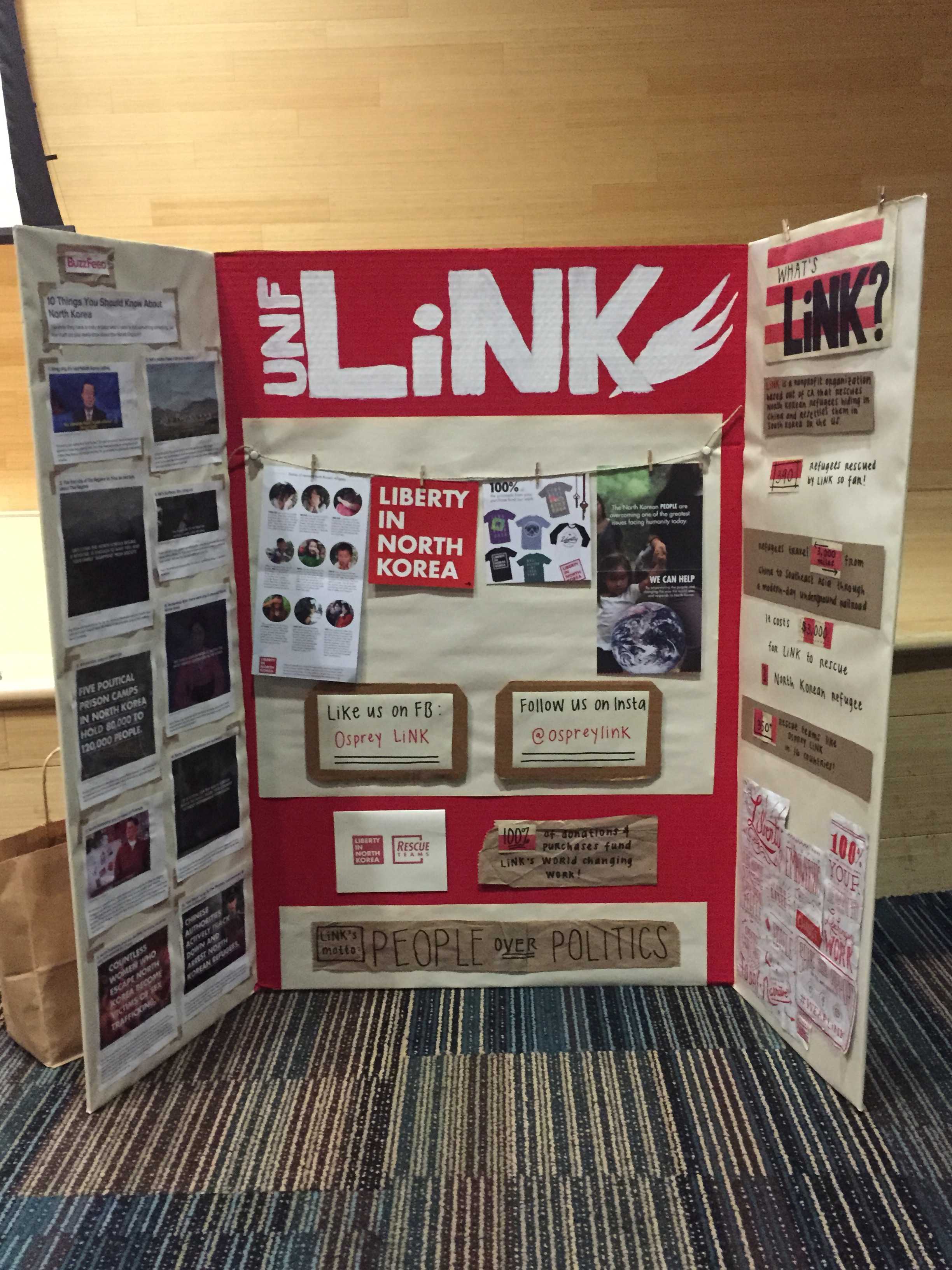 Osprey LiNK, an organization dedicated to helping people in North Korea, brought this informational board to the showing of The People's Crisis- a documentary showing the problems refugees from the country face. Photo by Cassidy Alexander