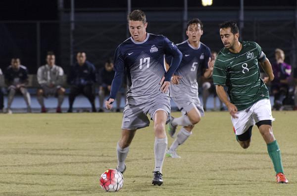 Osprey midfielder Milan Kovacs took 3 shots on the Stetson goal for the match, scoring 1 goal. Photo by Ashley Saldana