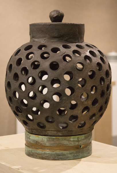 Another one of Abram’s creations, “Perforated Storage Jar” is the piece he says has been lingering in his mind longest to create. Photo by Rachel Cazares 