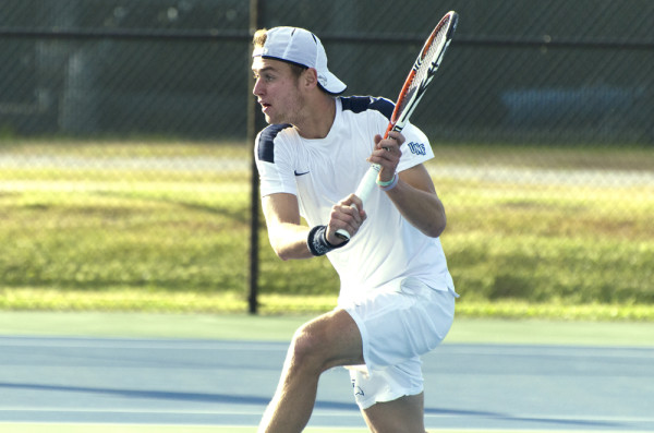 Men's tennis shutout the Bison 7-0 Thursday evening. Photo by Ashley Saldana