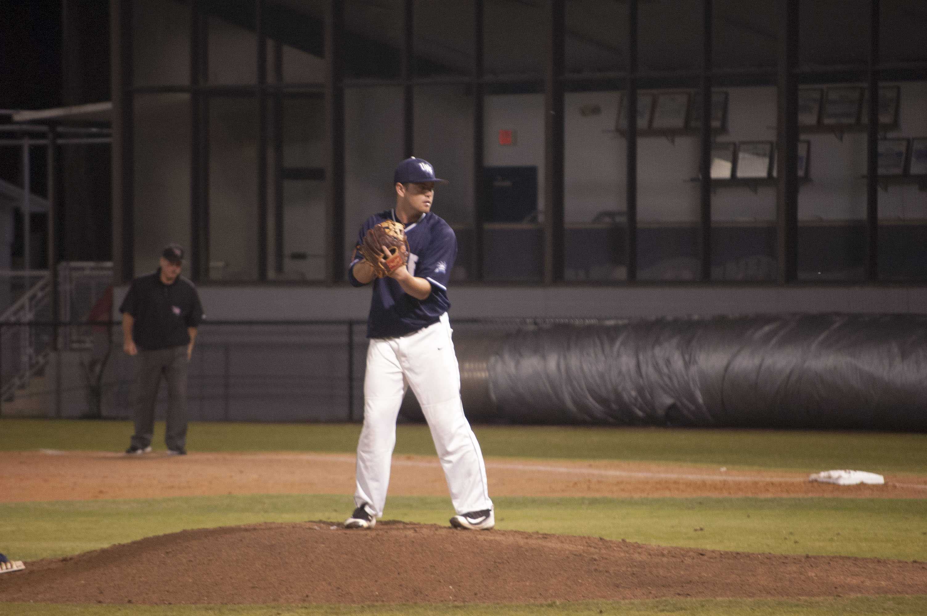 Austin Howze gets set to deliver a pitch against Savannah State. Photo by Will Weber