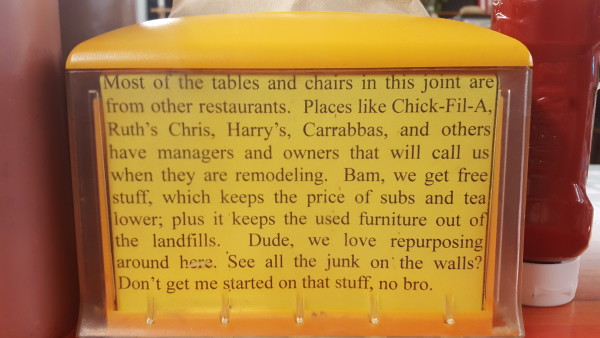 Angie's gets their furniture secondhand from other restaurants, making for an eclectic looking local joint. Photo by Courtney Stringfellow. 