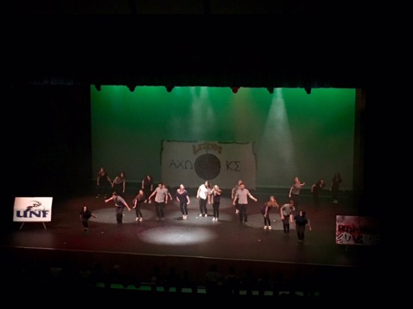 Alpha Chi Omega and Kappa Sigma dressed up as Ospreys and our rivals JU and FGCU for their Lip Sync routine. Photo by Tiffany Butler. 