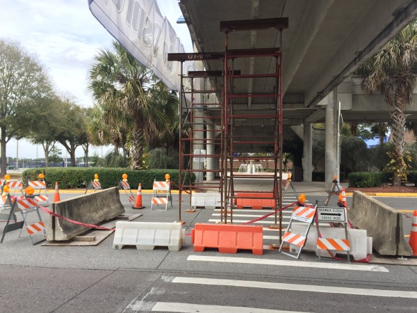 Scaffolding supporting walkway. Photo by Mark Judson