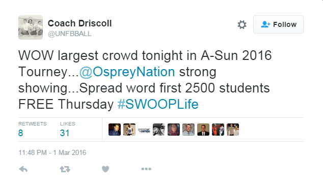 Driscoll tweeted out the tip last night for Thursday's game. Screen grab from Twitter