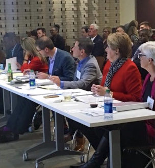 The row of panel judged student presentations during the United Way of Northeast Florida’s inaugural Upstream Pitch Party on Feb. 4