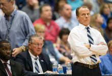 Head coach Matthew Driscoll watching play as the Ospreys fall to the FGCU Eagles March 3 Photo by Connor Spielmaker 
