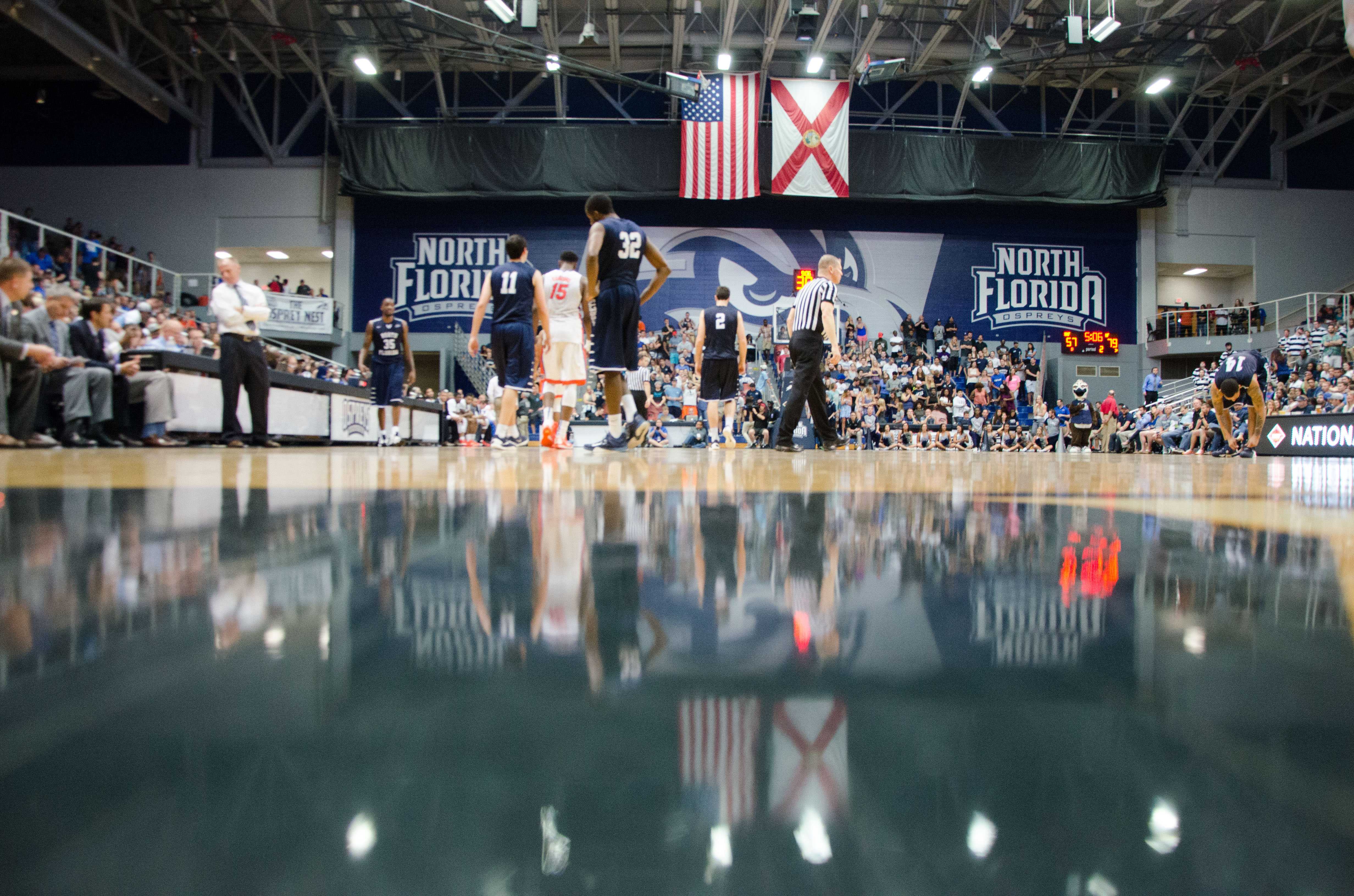 The Ospreys head back onto the court after a time-out  Photo by Connor Spielmaker 