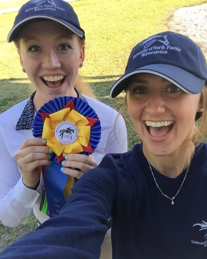UNF Equestrian Leah Irwin and her captain, Reily Rieker, snap a selfie after learning that Irwin qualified for the national competition. 