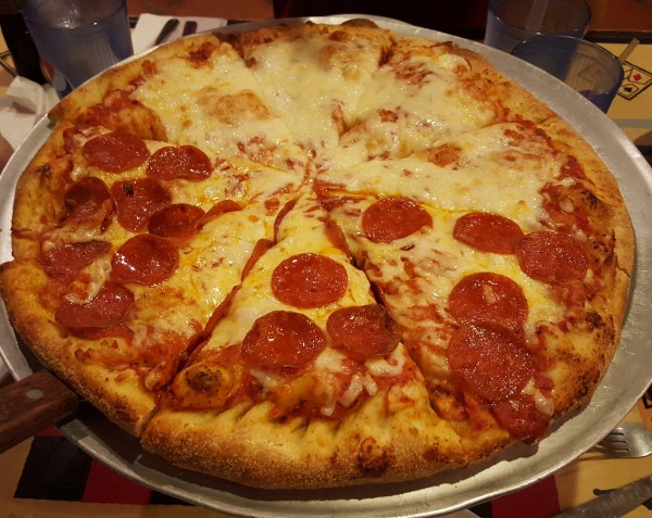 A half- pepperoni and cheese pizza is sure to satisfy all party member’s tastes. Photo by Courtney Stringfellow. 
