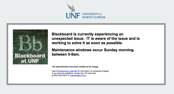 Error message notifying users of Blackboard outage. Courtesy of Blackboard