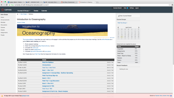 The homepage for a class in Canvas. Photo by Mark Judson, courtesy of Canvas.