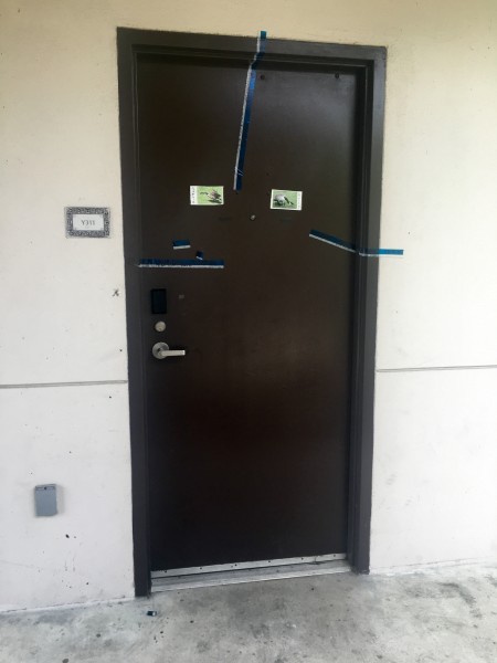 The door of the room where the substance was found. Photo by Tiffany Butler.