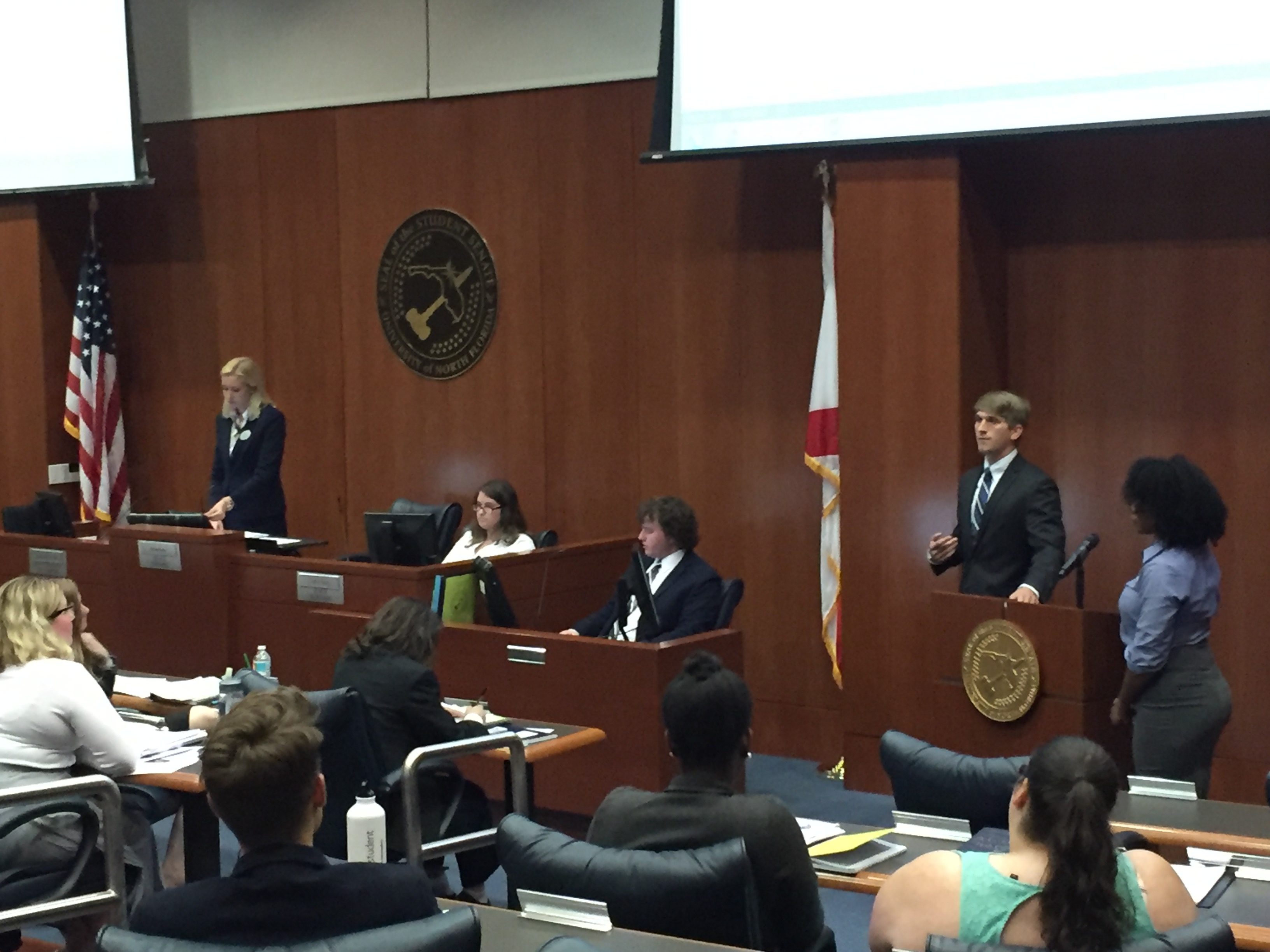 Dalls Burke speaking to the Senate about campus issues. Photo by Nick Blank